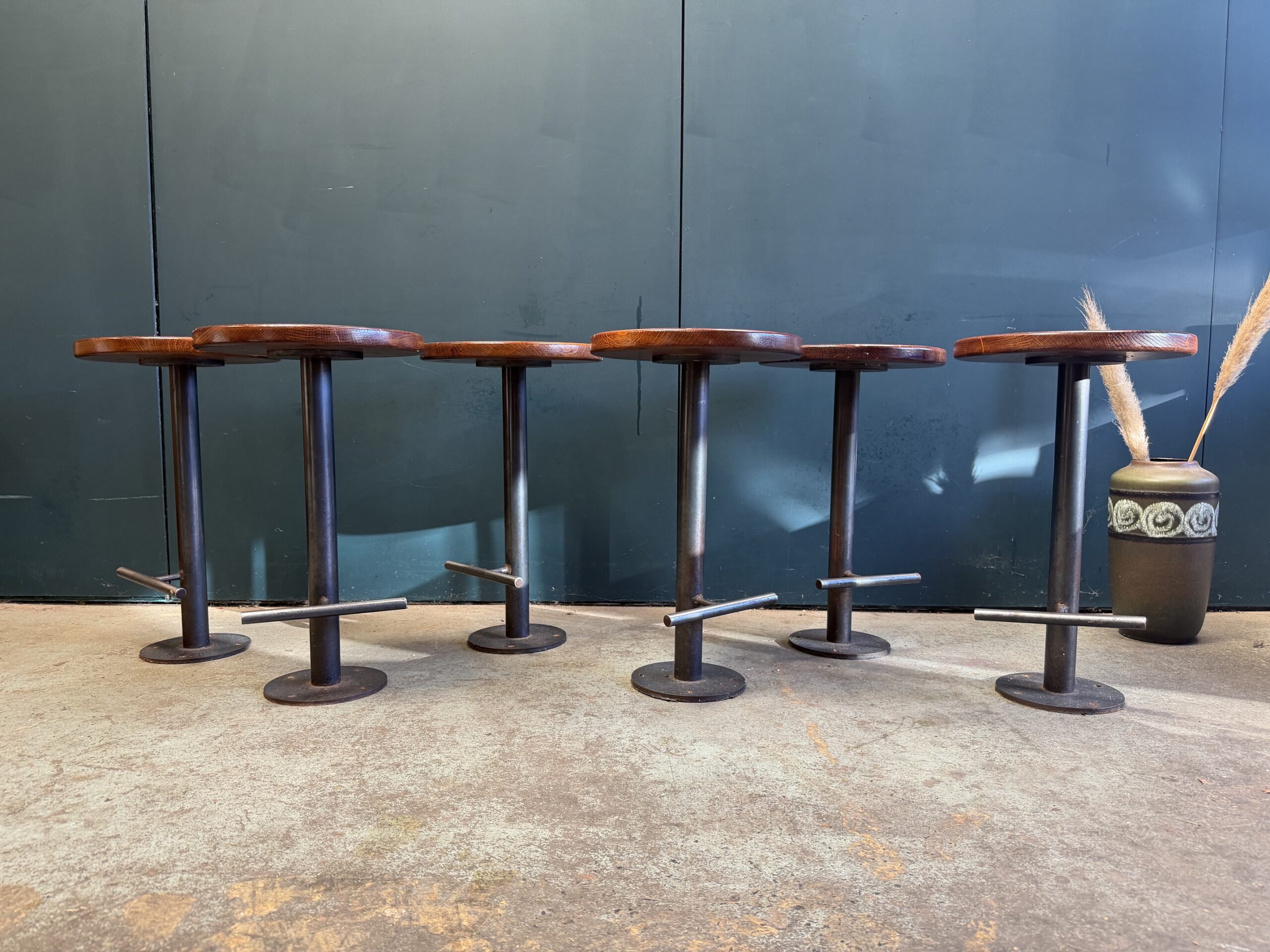 A Set of Six Industrial Vintage Bar Stools - Image 2