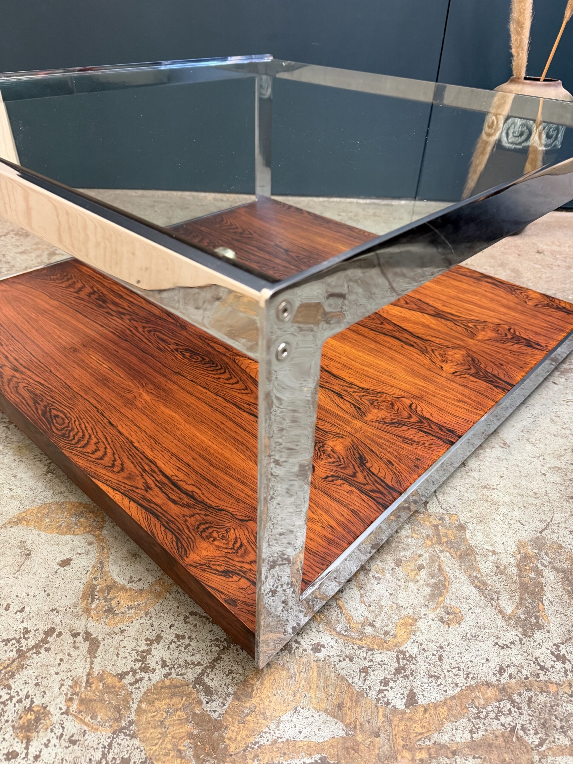 Merrow Associates Mid-Century Rosewood and Chrome Coffee Table - Image 10
